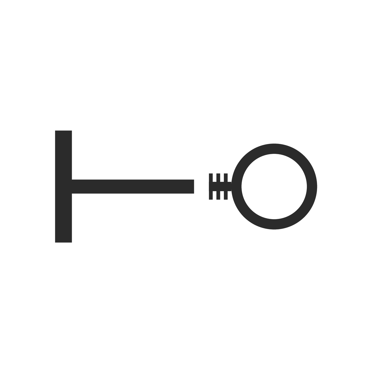 Side view: internally threaded labret. A flat disc back, a 16g post, and a threaded end shown separated, its screw thread marked.