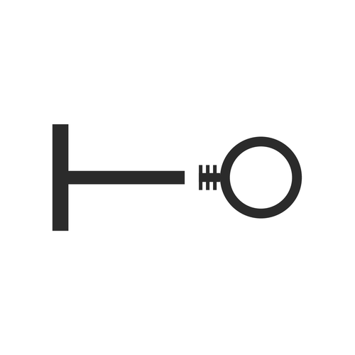 Side view: internally threaded labret. A flat disc back, a 16g post, and a threaded end shown separated, its screw thread marked.