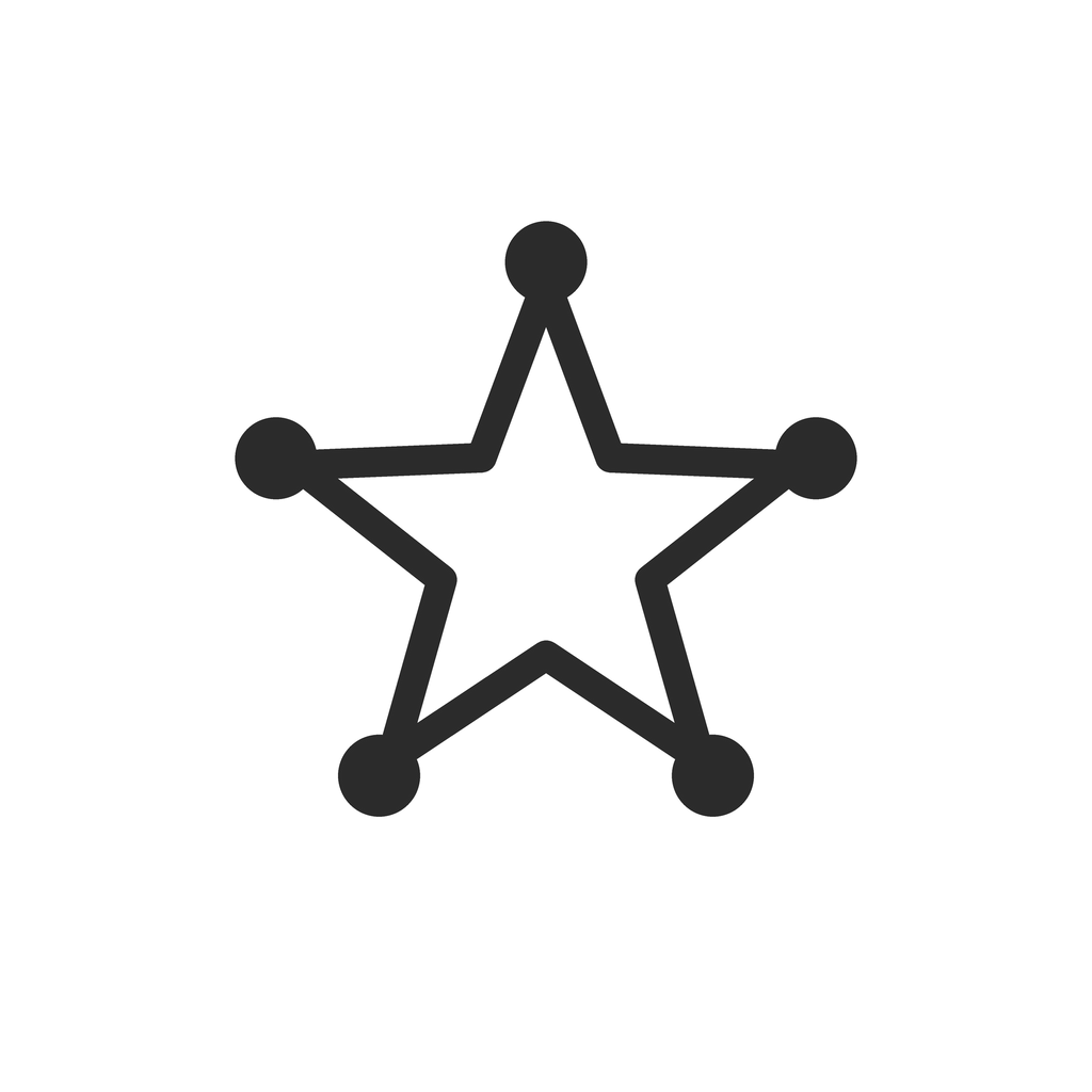 Five-prong star top, seen face-on